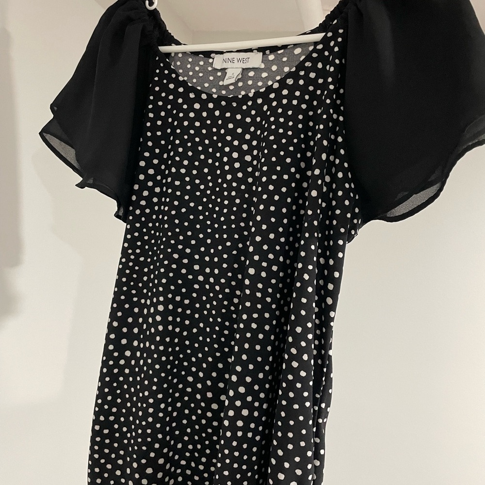Nine West Polka Dot Blouse with Sheer Sleeves